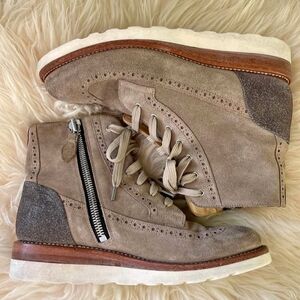 Women's Taupe Suede Lace-Up & Zip Ankle Booties